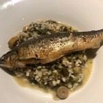 Osteria Austro - 2020.5.  丸ごと鮎のコンフィ 信州山菜だけで作ったソース もち麦のリゾット