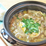 Stewed beef tendon served with boiled egg and small rice balls in Itoshima City, Fukushima Prefecture