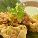 Deep-fried salted young chicken with black tartar or garlic pepper or mentaiko mayo