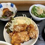 ささら - イカヌタ 鶏肉唐揚げ 水菜おひたし