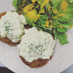 Exquisite minced chicken cutlet with raw tartar sauce