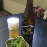 飯場 - 瓶ビールとお通しの枝豆