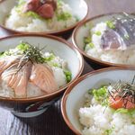 Dashi chazuke (octopus, salmon, mentaiko, plum kelp)/Hokkai soup