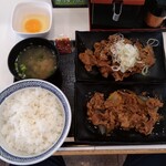 吉野家 - 牛皿・カルビ定食(ご飯増量)+生玉子