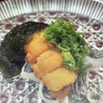 徳うち山 - 太刀魚炙りに雲丹載せ　生海苔醤油