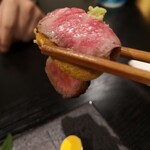 旬魚旬菜まるとび - 仙台牛の雲丹巻き