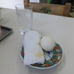 光蘭 - お冷や＋おしぼり＋ゆで卵