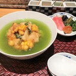 天麩羅 巽 - 天茶（金目鯛とトウモロコシのかき揚げ）