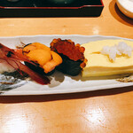 大喜寿し - ボタンエビ、ウニ、イクラ、玉子