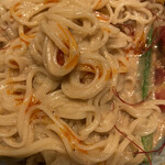 支那そばや - かけて混ぜるとこうなる。　辛い冷たい　美味い！