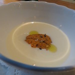 ファニエンテ - 【再訪３】前菜1　じゃがいもの冷製スープ 北海道産雲丹乗せ