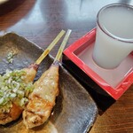 炭火居酒屋 炎 - 料理写真:旨ネギつくね&生つくねと北あかり濁り酒