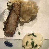 京都石塀小路豆ちゃ 日本橋 - 鰆の竜田揚げとタイのカマンベール揚げ