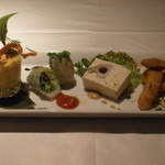 マザーエスタ - 人参のムース　レタスと小エビの生春巻　レンコンと豆腐のババロア　ジャンボシメジとタマネギのフリット