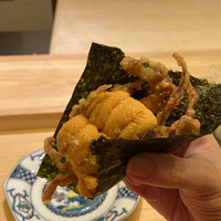 鮨よしかわ 恵比寿 - 雲丹とソフトシェルクラブドック