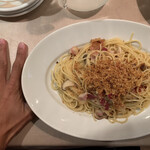 Mamma Pasta - 熟成パンチェッタときのこのペペロンチーノのサイズの参考までに