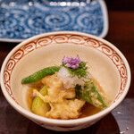 鳥田中 - 2020.6 愛知鱧・万願寺唐辛子・賀茂茄子の揚げ出し