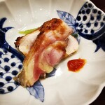 鳥田中 - 七谷地鶏（腿肉と胸肉）タタキ かんずりソース