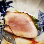 鳥田中 - 七谷地鶏（腿肉と胸肉）タタキ かんずりソース