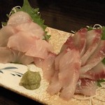 金町製麺 - '12/06/01 徳島県産 黒鯛と石持の刺し盛り（500円）