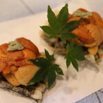 季節料理 よし野 - 海苔天ぷらの生ウニのせ