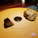 蒼 - 京都上賀茂茄子　黒鮑の肝ソース　今日の肝ソースはとてもきれいなお味。固体差をとても感じる