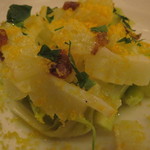 ICARO miyamoto - アオリイカとプンタレッラのサラダ　伊・サルディーニャ州産のカラスミがけ1