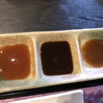 みそ家 - 梅酢、トンカツ、和風カツオ少量ずつ試します。