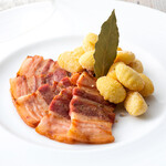 Italian bacon with smoked truffle fried gnocchi