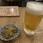 高橋と餃子 - お通しのザーサイ食べ放題＋生ビール
