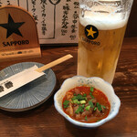 日本橋ばんばん - ちょい飲みセット1,000円(税別)のビールと煮込み