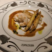 アピシウス - ホワイトアスパラガスとラングスティーヌのポワレ、ピスタチオナッツオイルとマデールソース