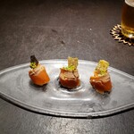 十皿 - 琵琶マスの燻製　手まり寿司風