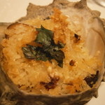 トラットリア・アルベロ - 千葉竹岡サザエ　ソテー赤ワインとガーリックのソース＆肝パン粉焼き　アップ