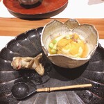 蕎麦割烹  倉田 - 水茄子に湯葉と紫海胆載せ