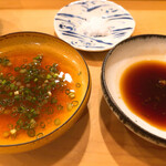 木挽町 とも樹 - 塩・生姜醤油・ポン酢の漬けダレ