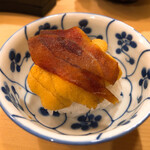木挽町 とも樹 - 唐津の赤ウニと奈良漬けの小鉢飯