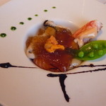 ル・クープル - ＜2012年6月＞前菜：兵庫のカキ・スモークサーモン・帆立・渡り蟹・毛蟹のジュレ仕立て