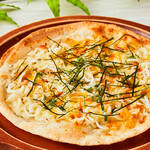 Japanese-style pizza with white fish from Lake Kasumigaura