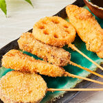 Assortment of five types of Fried Skewers (Hitachi beef/Mizuho potato pork/raw lotus root/Tsukuba chicken/sweet potato)