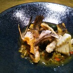 シャテーニュ - 淡路島産鮮魚のポワレ　自家製ベーコンと夏野菜のミネストローネ仕立て