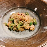 アレグロ コン ブリオ - 赤海老とブロッコリー、ピスタチオペーストのリゾット