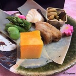 らん亭～ 美日庵 - らん亭玉子、グリーンアスパラ、銀鱈西京、於福豆