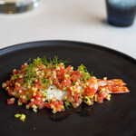 レストラン オオツ - 酒田天然車海老 夏野菜（ズッキーニ、トマト、ケッパー、ディル）のレモンオイルと白ワインビネガー和え