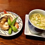 ひろ志 - 蒟蒻温麺・ボイル海老・つぶ・枝豆