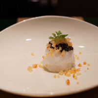 野嵯和 - 剣先、ホワイトチョウザメ、焼きナスペースト、赤座海老そぼろ