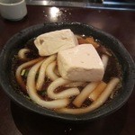 紗舞館 - 野菜が終わったら煮込んだうどん麺とお豆腐を食べてシャブシャブの終了です。