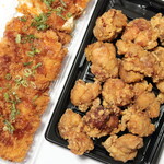 華家名彩 - 料理写真:←手付け国産チキンカツ（大根おろしソース）。→こだわり鶏モモ唐揚げ。