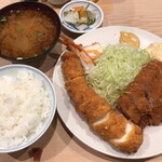 すぎ田 - エビフライ + ロースかつ + ごはん + 豚汁