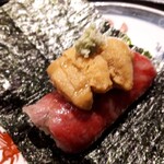 肉うち山 - ⚫山形和牛サーロイン炙り  雲丹の手巻き寿司